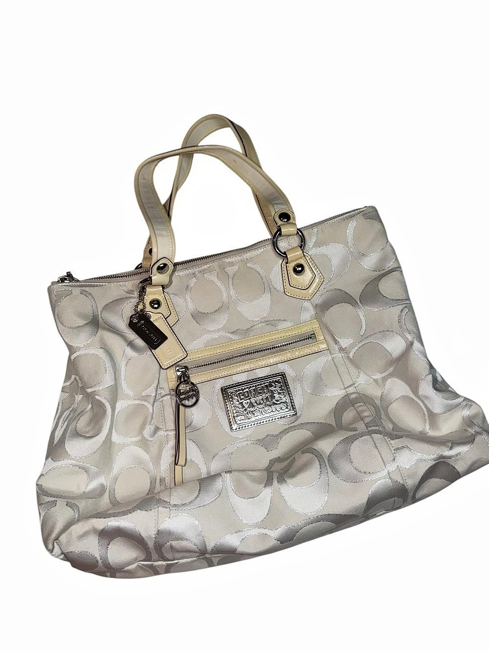 Coach Signature Zip Top Tote Signature Tote in Silver & Gray